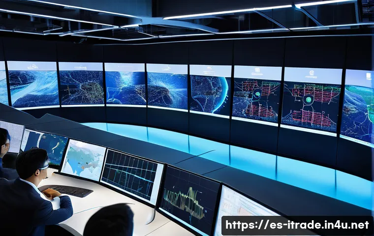 무역사고대응전략 - **Global Supply Chain Control Center**
A futuristic, high-tech command center buzzing with activ...