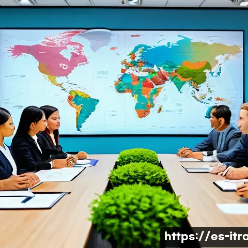 무역전문가로서성공하는법 - A modern international business meeting room with diverse professionals from Latin America and Asia ...