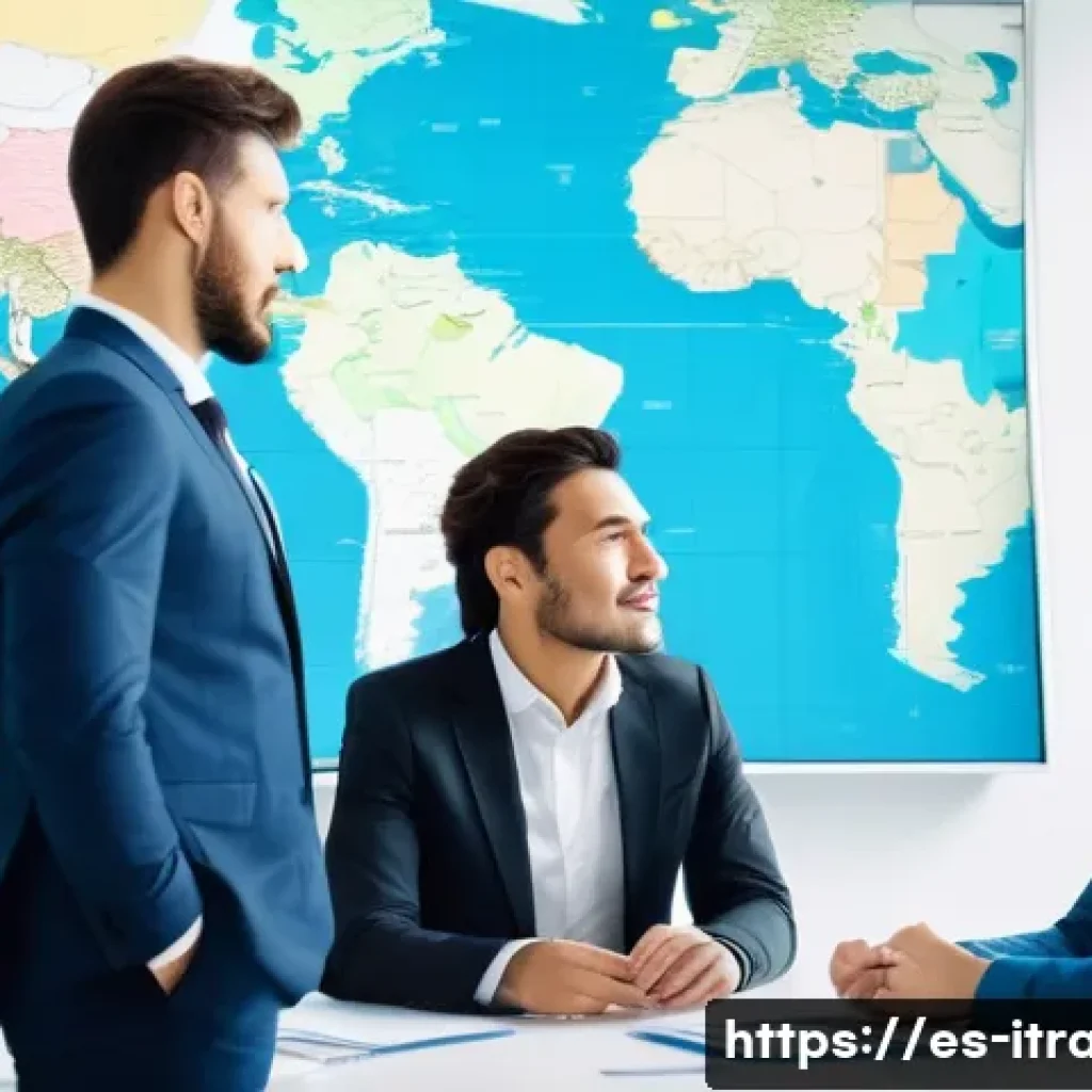 국제무역연봉협상 - A professional international business negotiation scene set in a modern office with diverse particip...
