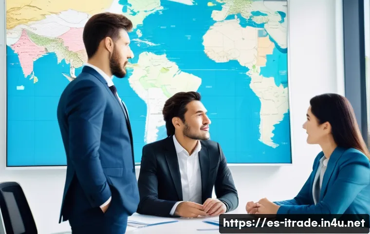 국제무역연봉협상 - A professional international business negotiation scene set in a modern office with diverse particip...