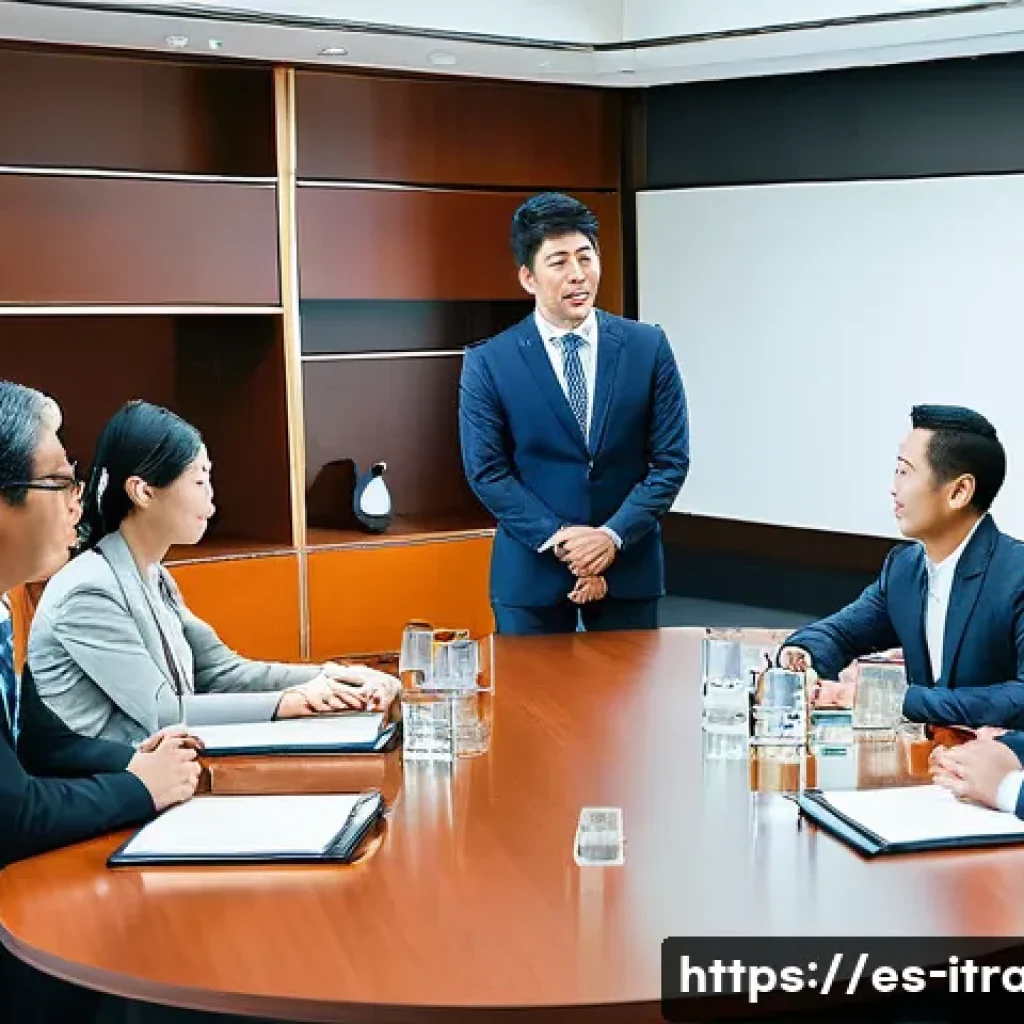 국제무역학습법 - A detailed scene of an international business meeting between Latin American and Japanese profession...