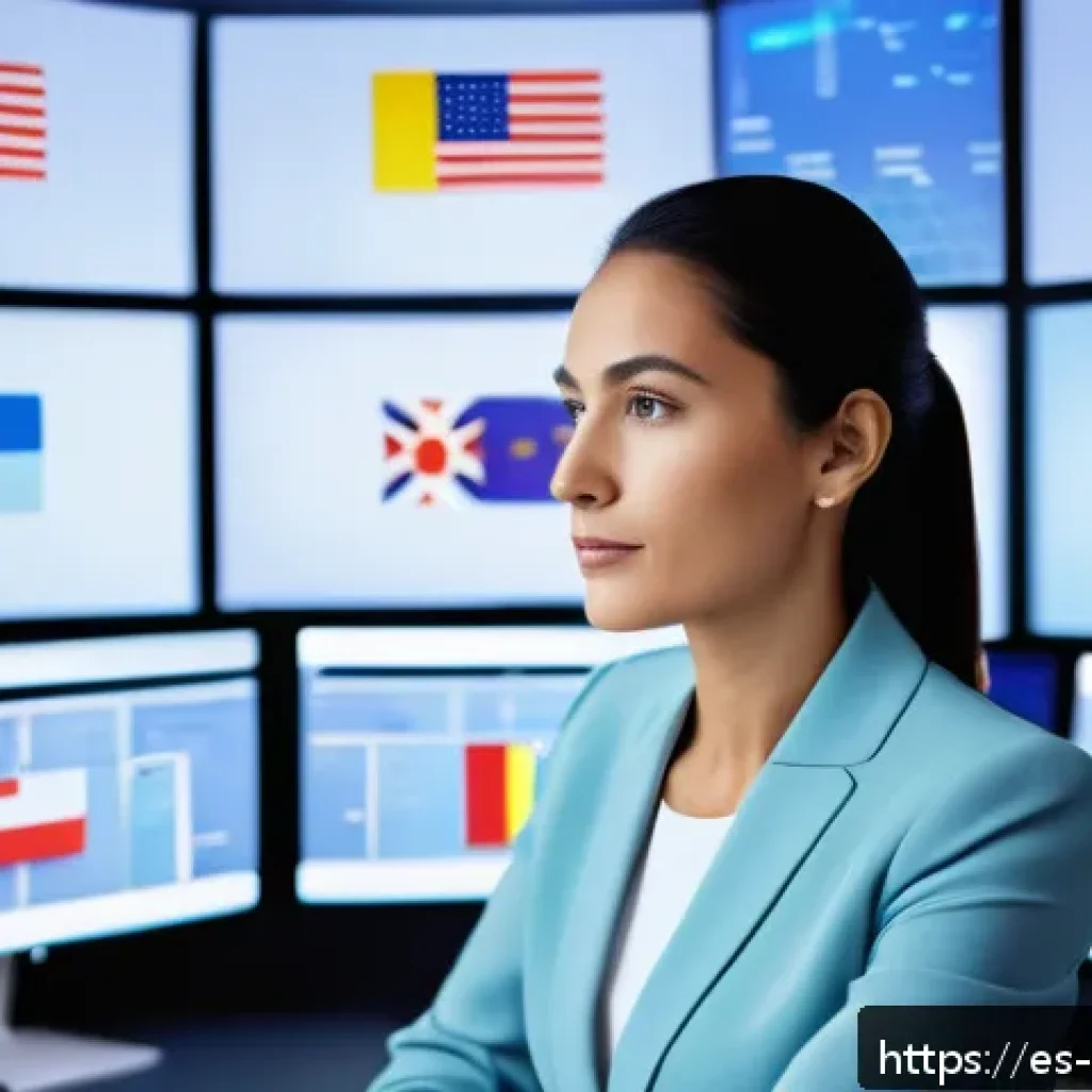 무역실무강좌추천 - A professional businesswoman in formal attire negotiating an international trade deal via video conf...