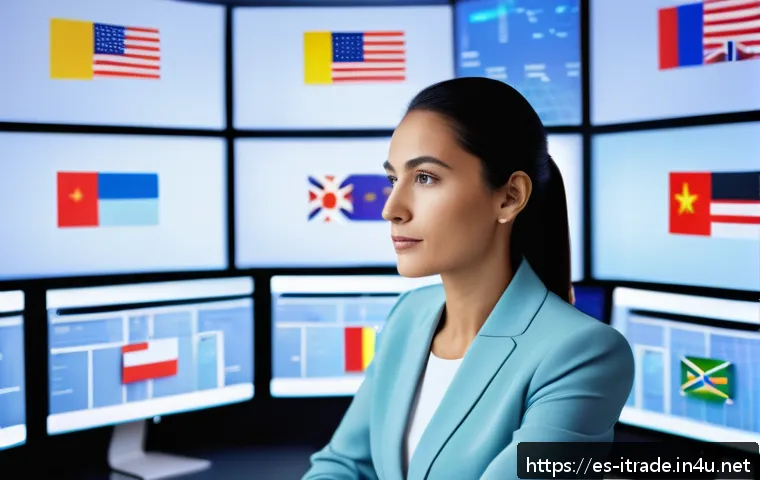 무역실무강좌추천 - A professional businesswoman in formal attire negotiating an international trade deal via video conf...