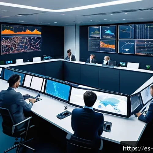 Home 17 무역사고대응방법 - A modern international logistics control room featuring diverse professionals monitoring multiple la...